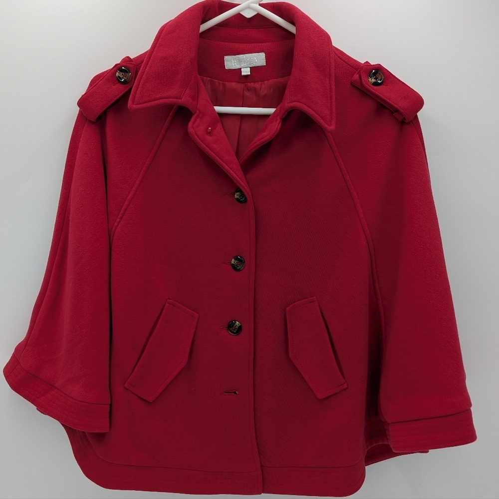 Taska Red Wool Military Cape Coat Epaulettes Structured Officer Jacket Small
